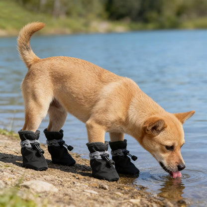 Andiker 4 Pcs Dog Shoes, Soft Breathable Dog Boots with Adjustable Drawstring Non-Slip Sole Easy to Clean Dog Paw Protectors for Outdoors Indoors in Spring Summer (Yellow, M)