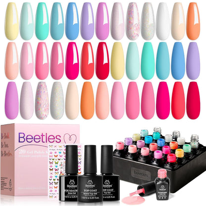 Beetles Gel Nail Polish Kit with U V Light - 80Pcs Color Enchantment 55 Colors Gel Polish Starter Kit with Base Top Coat DIY Nails Supply Stickers Manicure Tools Home Salon Gift for Women