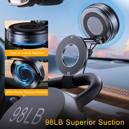 for MagSafe Car Mount, 98LBS Vacuum Suction Cup Phone Holder for Car Dashboard, Windshield, Gym, Mirror, 360° Adjustable Magnetic Phone Mount Fits iPhone 17 Air Pro Max & All Cell Phones