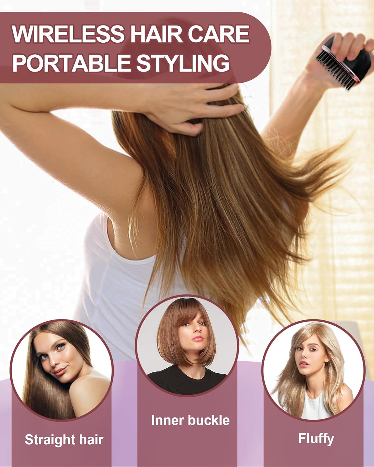 Mini Hair Straightener, Rechargeable Cordless Portable Hair Straighteners, 3-Speed Temperature Travel Hair Straightener for Women Home &Travel (Black)