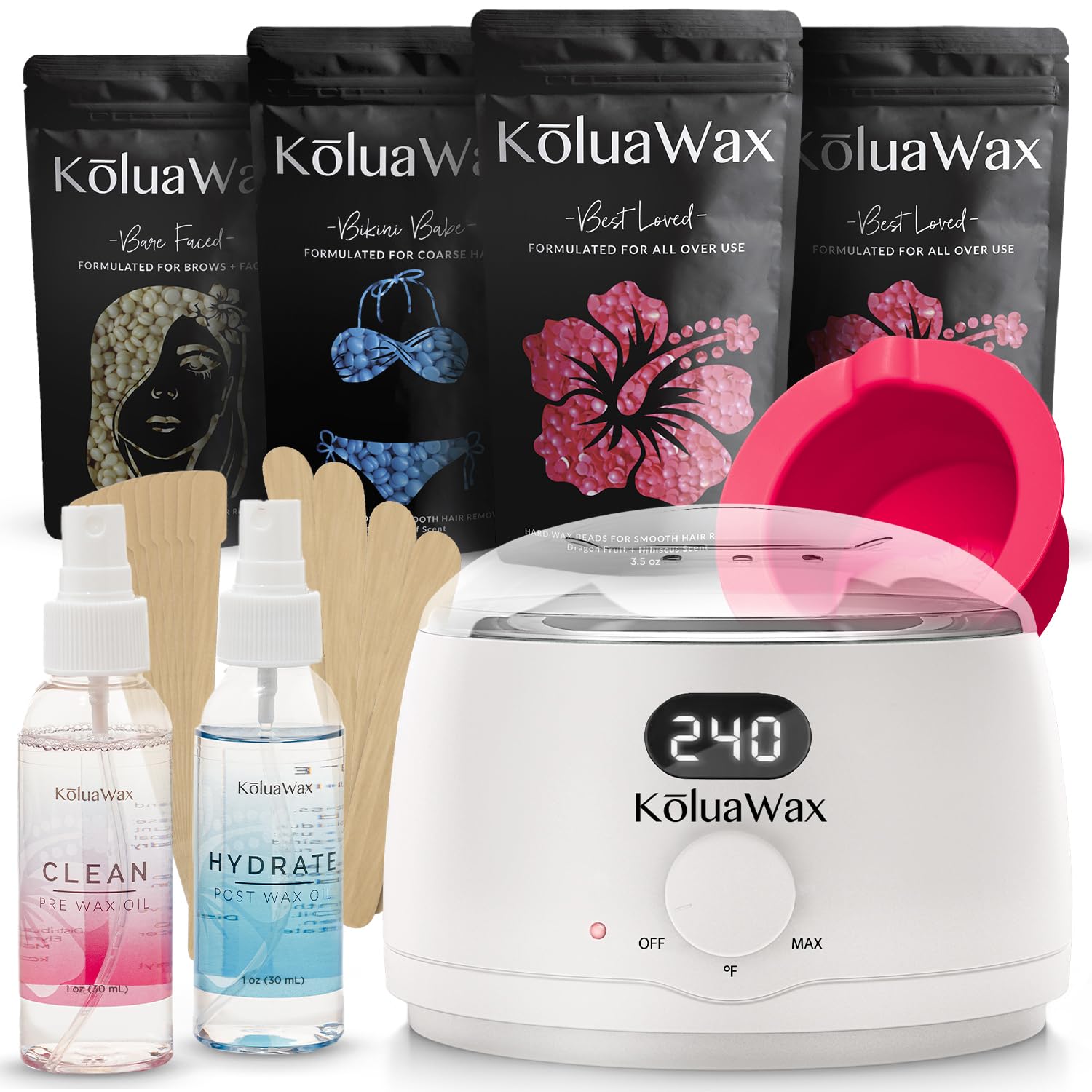 KoluaWax Premium Waxing Kit for Women - Beginner Friendly - Complete Wax Kit that includes 14oz of Wax Beads, Applicator, Pre and Post Care, Suitable for Sensitive Skin (Black) - Mothers Day Gifts