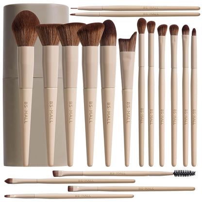 BS-MALL Makeup Brush Set 18 Pcs Professional Foundation Powder Concealers Eyeshadow Blush Synthetic Makeup Brushes with Labeled instruction Black Case Upgraded Version