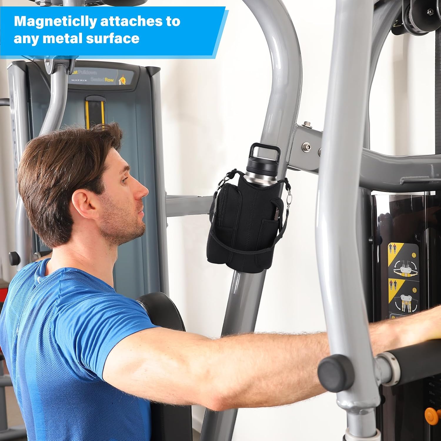 icolor Magnetic Gym Bag Water Bottle Carrier Holder with Phone Pockets & Shoulder Strap,Gym Magnetic Bag 5 Built-in Magnets Gym Accessories Organizer Sling Bottle Bag Pouch Sleeve