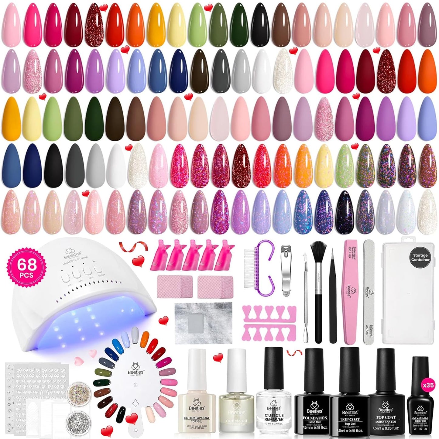 Beetles Gel Nail Polish Kit with U V Light - 80Pcs Color Enchantment 55 Colors Gel Polish Starter Kit with Base Top Coat DIY Nails Supply Stickers Manicure Tools Home Salon Gift for Women