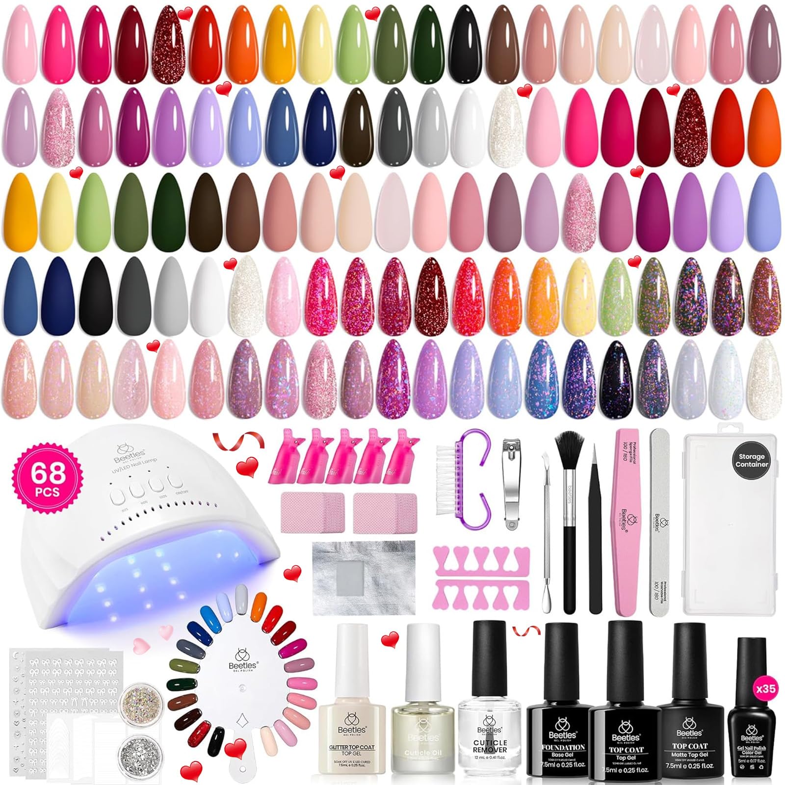 Beetles Gel Nail Polish Kit with U V Light - 80Pcs Color Enchantment 55 Colors Gel Polish Starter Kit with Base Top Coat DIY Nails Supply Stickers Manicure Tools Home Salon Gift for Women