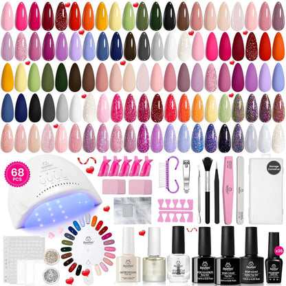 Beetles Gel Nail Polish Kit with U V Light - 80Pcs Color Enchantment 55 Colors Gel Polish Starter Kit with Base Top Coat DIY Nails Supply Stickers Manicure Tools Home Salon Gift for Women