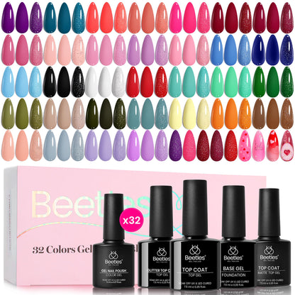 Beetles Gel Nail Polish Kit with U V Light - 80Pcs Color Enchantment 55 Colors Gel Polish Starter Kit with Base Top Coat DIY Nails Supply Stickers Manicure Tools Home Salon Gift for Women