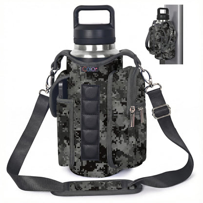 icolor Magnetic Gym Bag Water Bottle Carrier Holder with Phone Pockets & Shoulder Strap,Gym Magnetic Bag 5 Built-in Magnets Gym Accessories Organizer Sling Bottle Bag Pouch Sleeve
