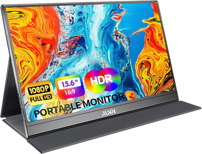 MNN Portable Monitor 15.6inch FHD 1080P USB C HDMI Gaming Ultra-Slim IPS Display w/Smart Cover & Speakers,HDR Plug&Play, External Monitor for Laptop PC Phone Mac (15.6'' 1080P)
