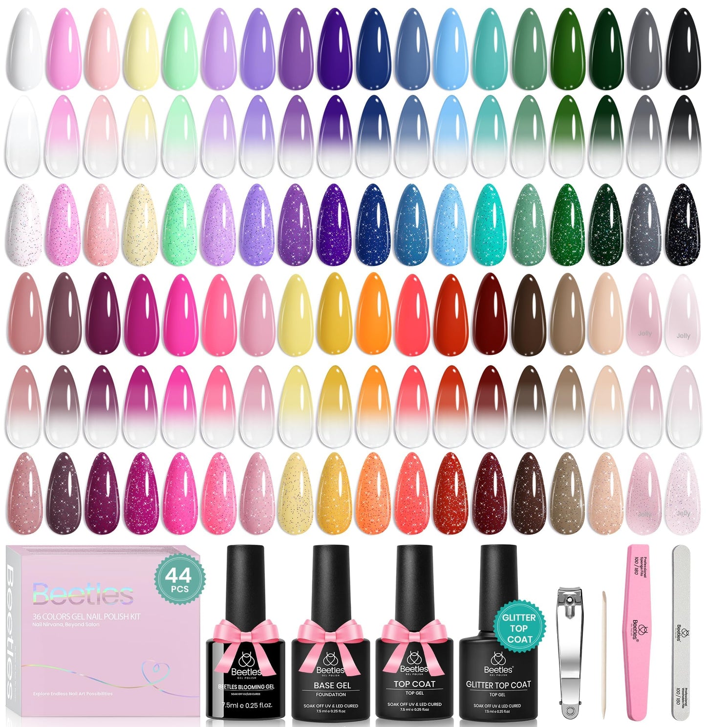 Beetles Gel Nail Polish Kit with U V Light - 80Pcs Color Enchantment 55 Colors Gel Polish Starter Kit with Base Top Coat DIY Nails Supply Stickers Manicure Tools Home Salon Gift for Women