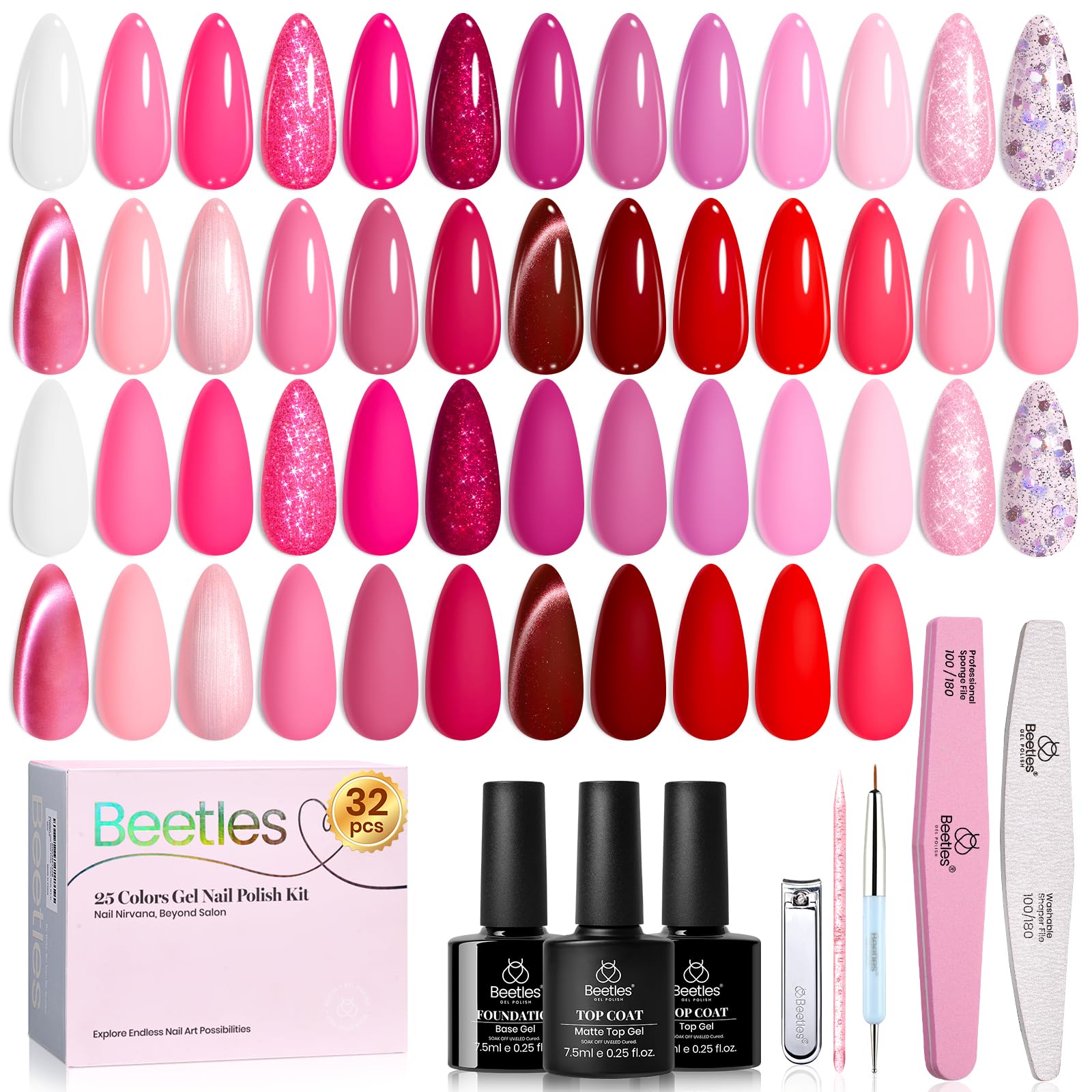 Beetles Gel Nail Polish Kit with U V Light - 80Pcs Color Enchantment 55 Colors Gel Polish Starter Kit with Base Top Coat DIY Nails Supply Stickers Manicure Tools Home Salon Gift for Women