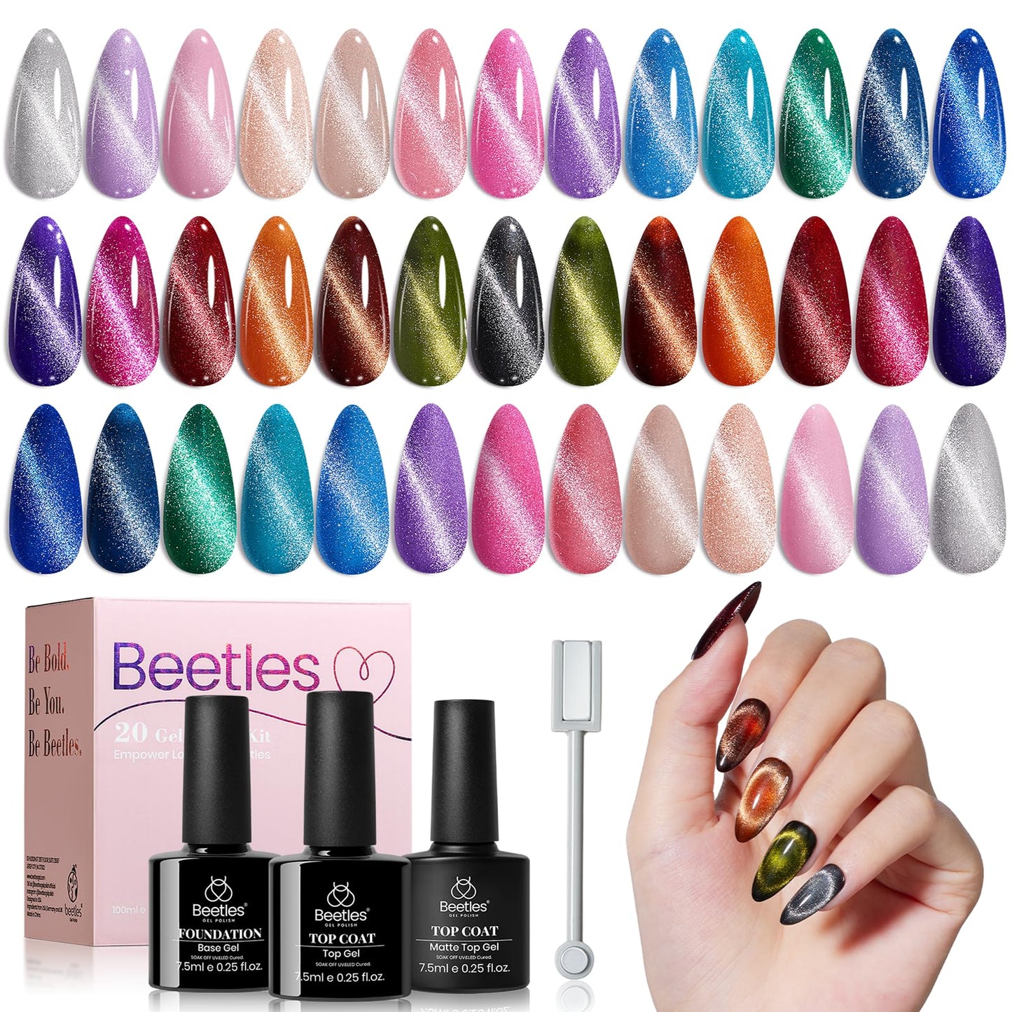 Beetles Gel Nail Polish Kit with U V Light - 80Pcs Color Enchantment 55 Colors Gel Polish Starter Kit with Base Top Coat DIY Nails Supply Stickers Manicure Tools Home Salon Gift for Women