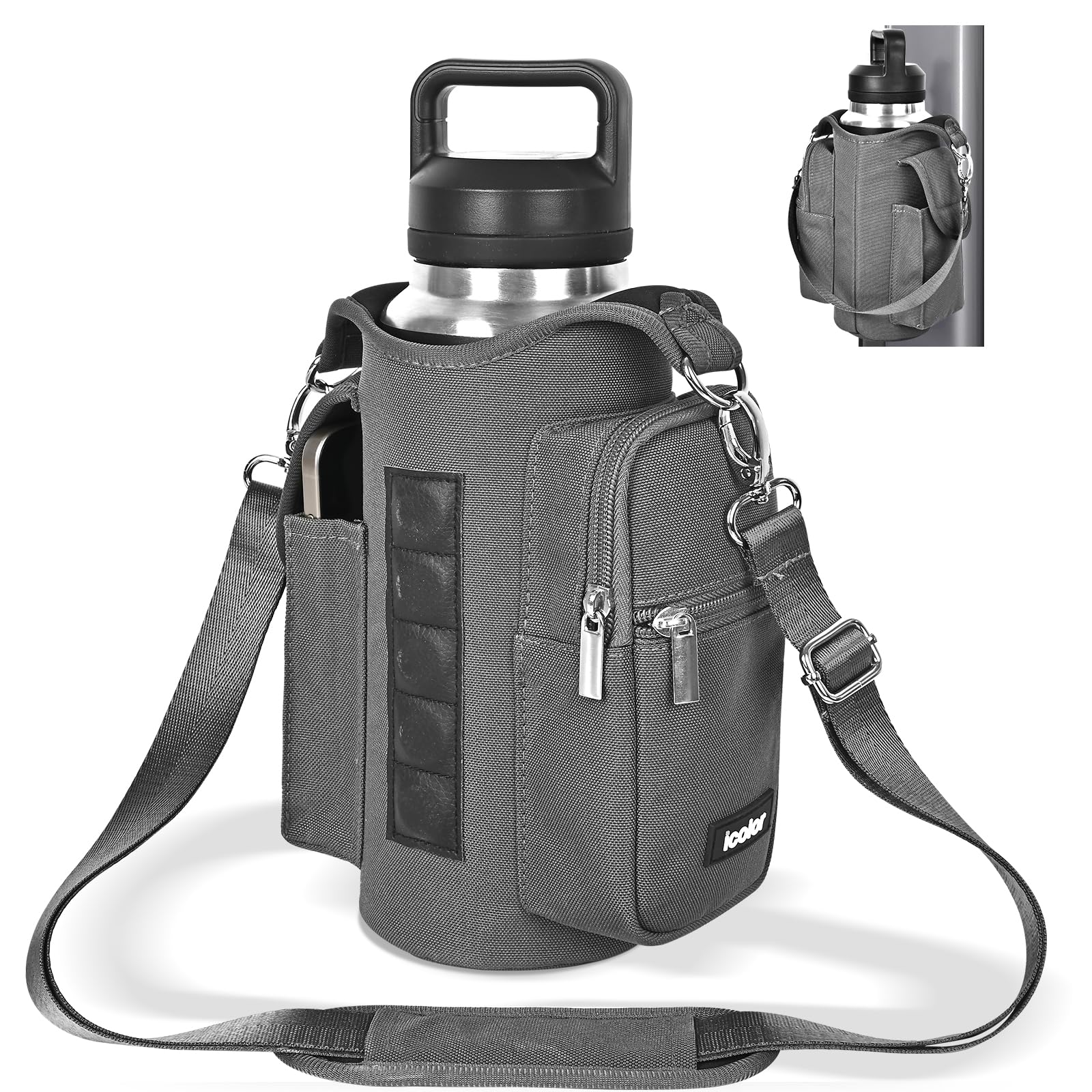 icolor Magnetic Gym Bag Water Bottle Carrier Holder with Phone Pockets & Shoulder Strap,Gym Magnetic Bag 5 Built-in Magnets Gym Accessories Organizer Sling Bottle Bag Pouch Sleeve