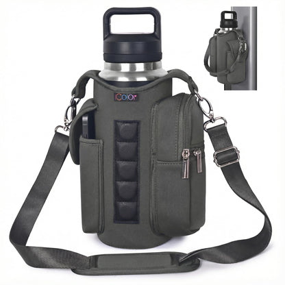 icolor Magnetic Gym Bag Water Bottle Carrier Holder with Phone Pockets & Shoulder Strap,Gym Magnetic Bag 5 Built-in Magnets Gym Accessories Organizer Sling Bottle Bag Pouch Sleeve