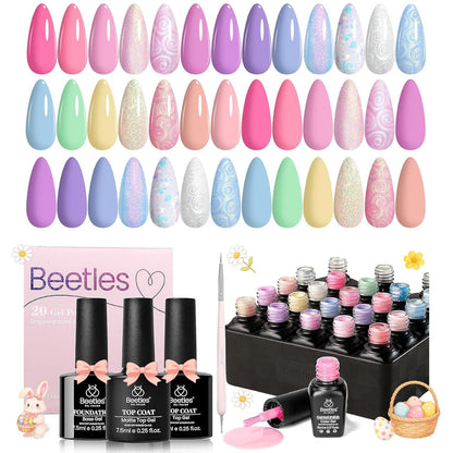 Beetles Gel Nail Polish Kit with U V Light - 80Pcs Color Enchantment 55 Colors Gel Polish Starter Kit with Base Top Coat DIY Nails Supply Stickers Manicure Tools Home Salon Gift for Women
