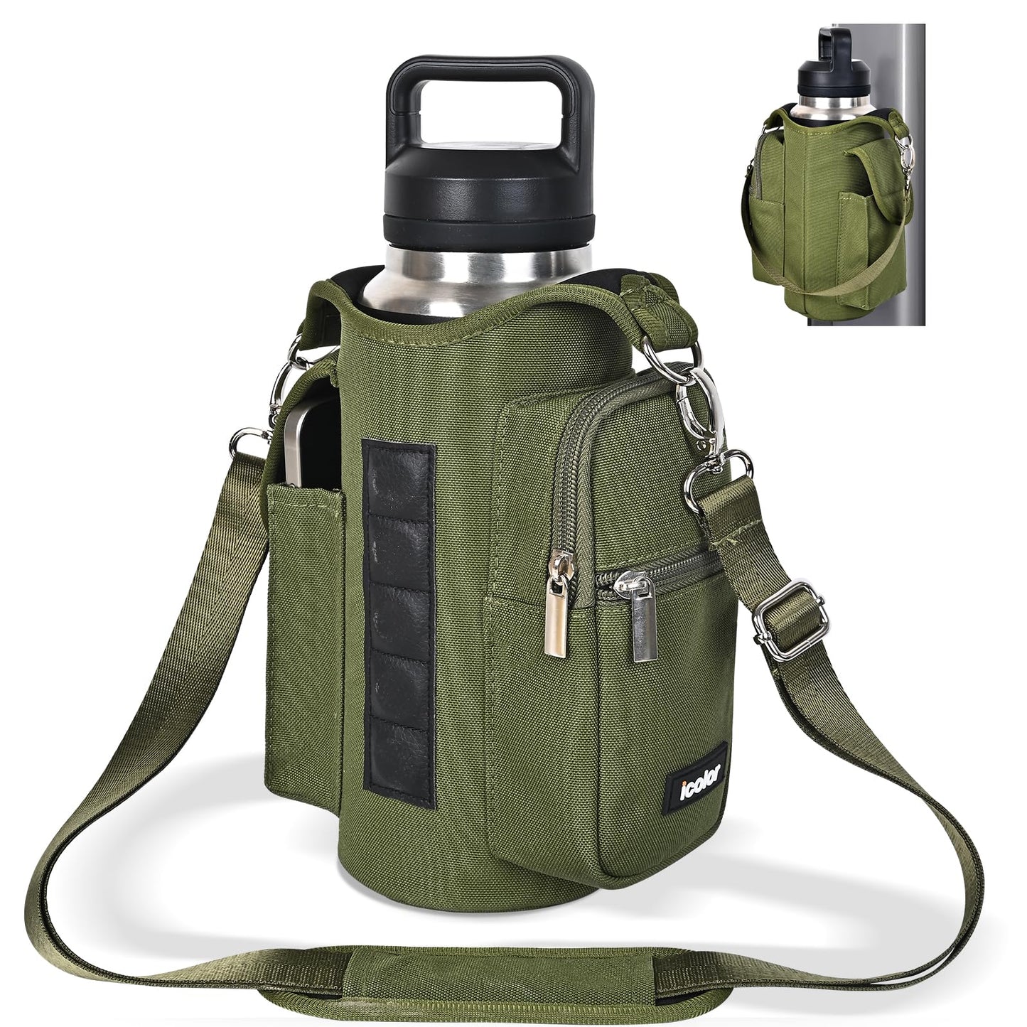 icolor Magnetic Gym Bag Water Bottle Carrier Holder with Phone Pockets & Shoulder Strap,Gym Magnetic Bag 5 Built-in Magnets Gym Accessories Organizer Sling Bottle Bag Pouch Sleeve