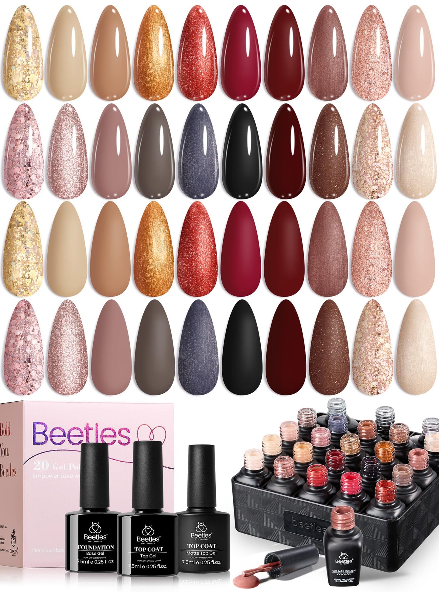 Beetles Gel Nail Polish Kit with U V Light - 80Pcs Color Enchantment 55 Colors Gel Polish Starter Kit with Base Top Coat DIY Nails Supply Stickers Manicure Tools Home Salon Gift for Women