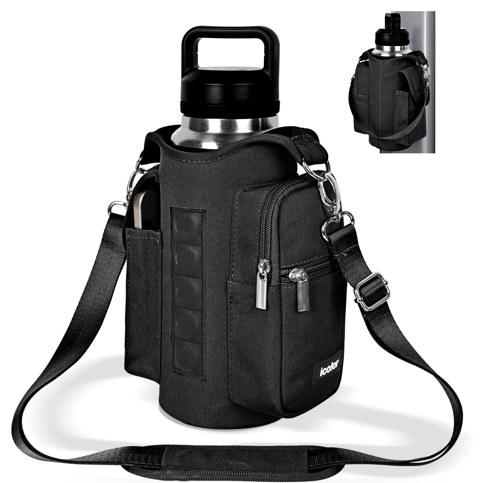 icolor Magnetic Gym Bag Water Bottle Carrier Holder with Phone Pockets & Shoulder Strap,Gym Magnetic Bag 5 Built-in Magnets Gym Accessories Organizer Sling Bottle Bag Pouch Sleeve