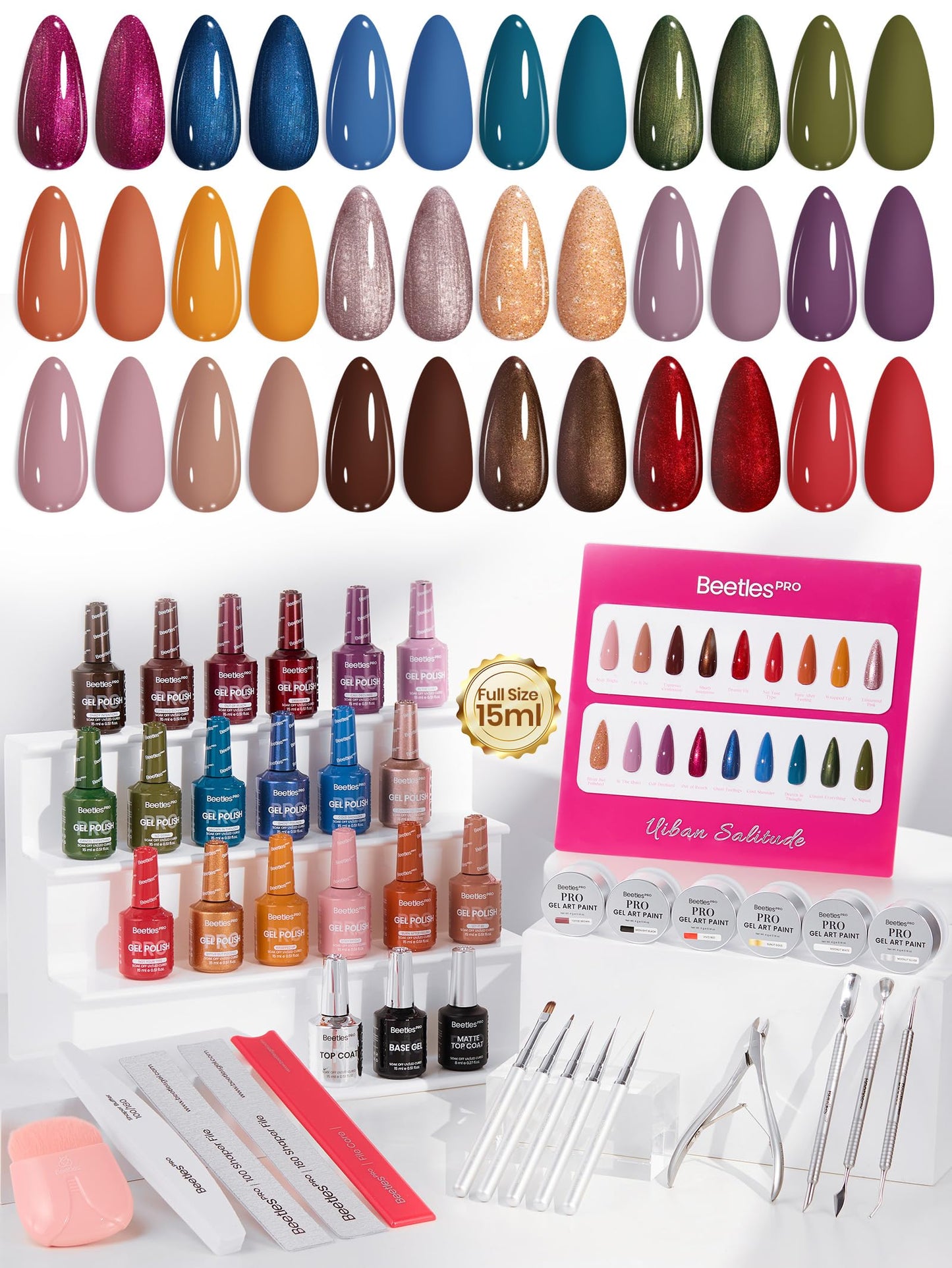 Beetles Gel Nail Polish Kit with U V Light - 80Pcs Color Enchantment 55 Colors Gel Polish Starter Kit with Base Top Coat DIY Nails Supply Stickers Manicure Tools Home Salon Gift for Women