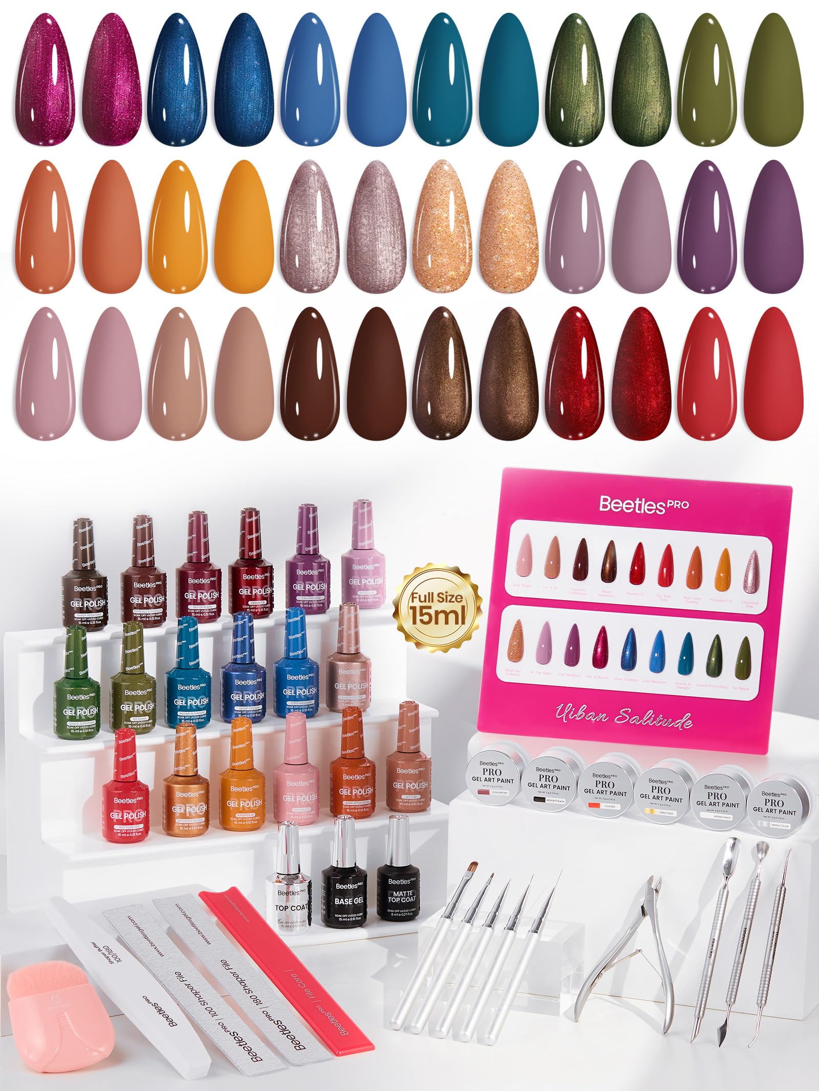 Beetles Gel Nail Polish Kit with U V Light - 80Pcs Color Enchantment 55 Colors Gel Polish Starter Kit with Base Top Coat DIY Nails Supply Stickers Manicure Tools Home Salon Gift for Women