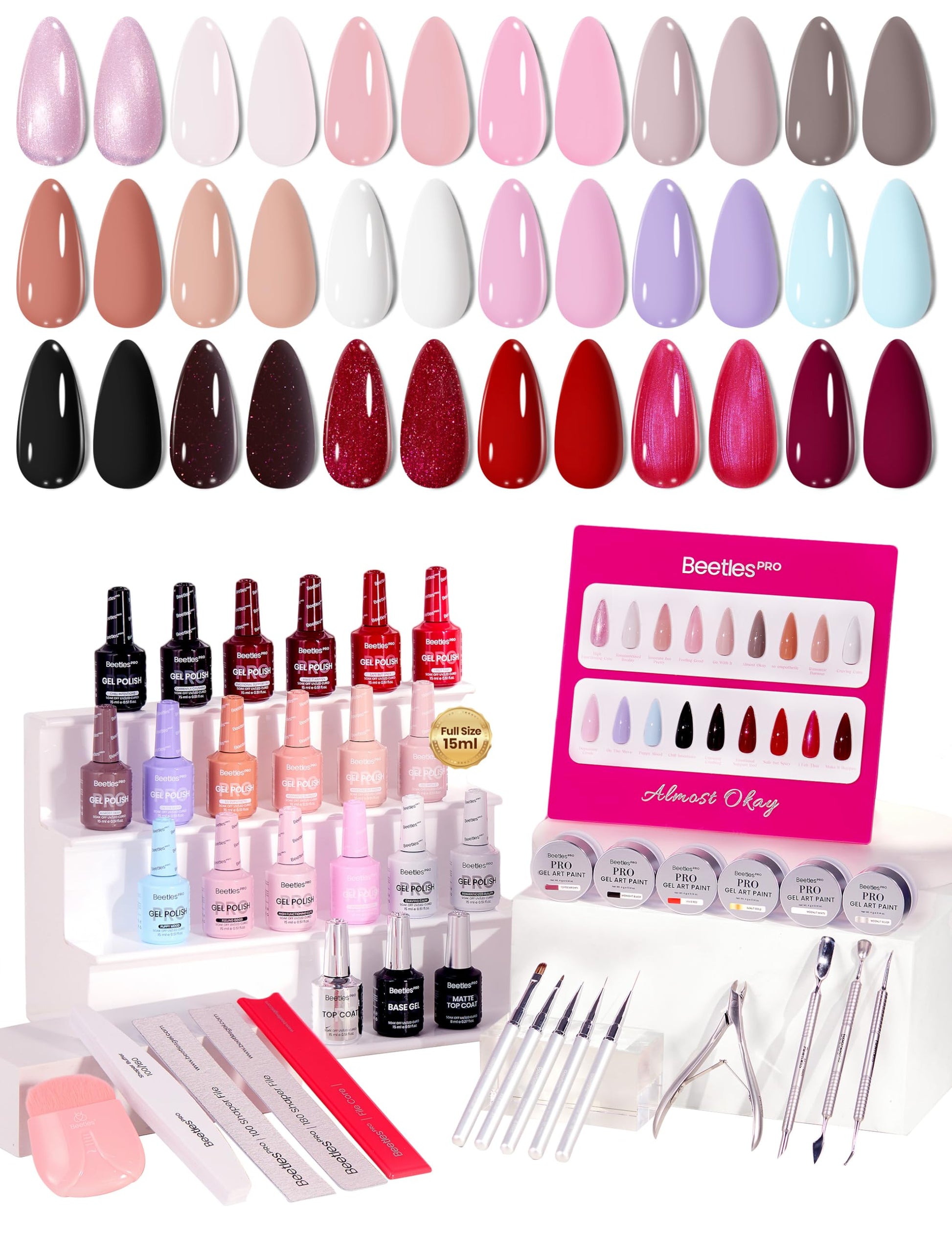 Beetles Gel Nail Polish Kit with U V Light - 80Pcs Color Enchantment 55 Colors Gel Polish Starter Kit with Base Top Coat DIY Nails Supply Stickers Manicure Tools Home Salon Gift for Women