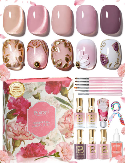 Beetles Gel Nail Polish Kit with U V Light - 80Pcs Color Enchantment 55 Colors Gel Polish Starter Kit with Base Top Coat DIY Nails Supply Stickers Manicure Tools Home Salon Gift for Women