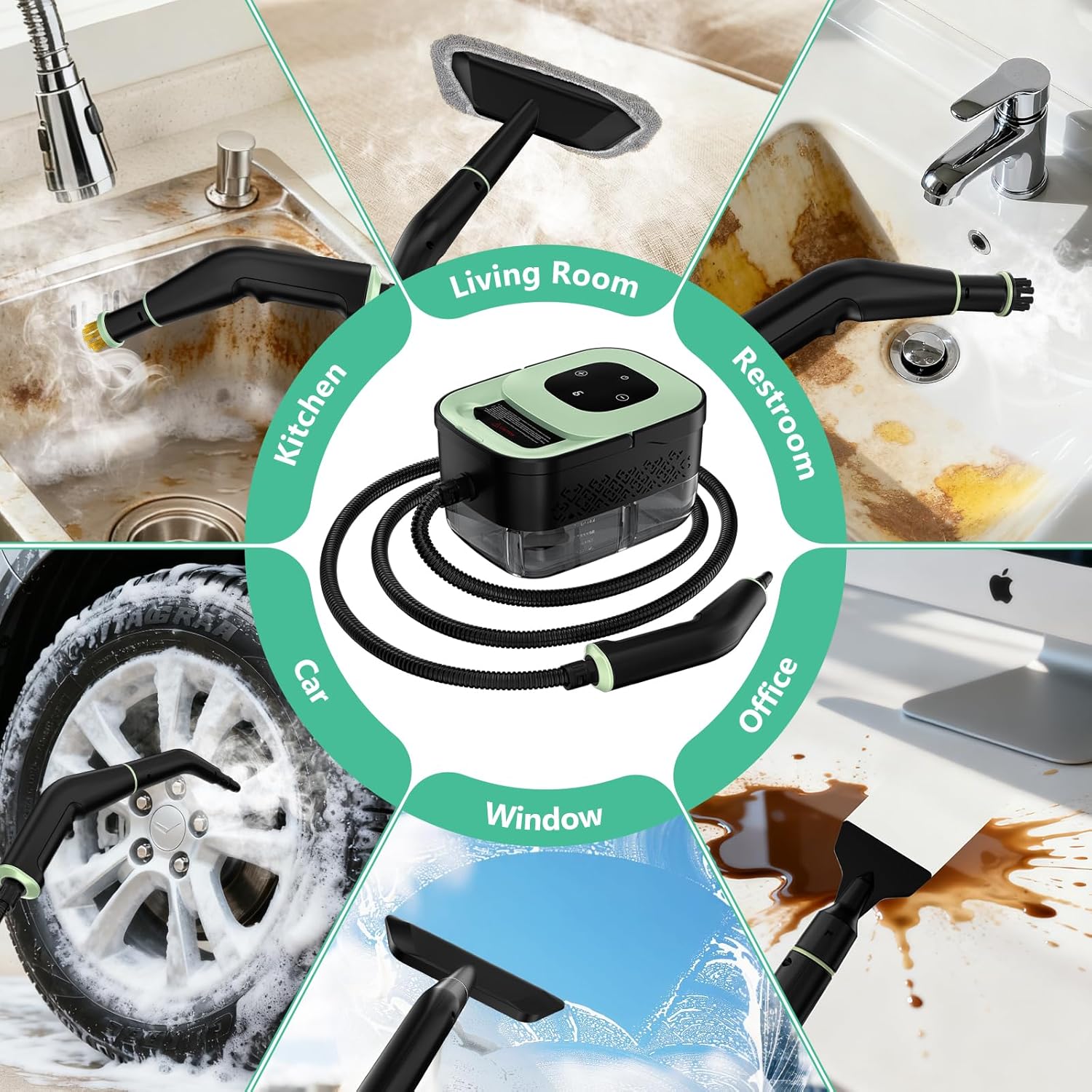 Steam Cleaner, Portable Steamer for Cleaning with 16pcs Accessories, 6-Level Adjustable and 15s Heat-Up, Handheld Steam Cleaner for Home, Tile, Dirt, Grout, Grease, Car Detailing