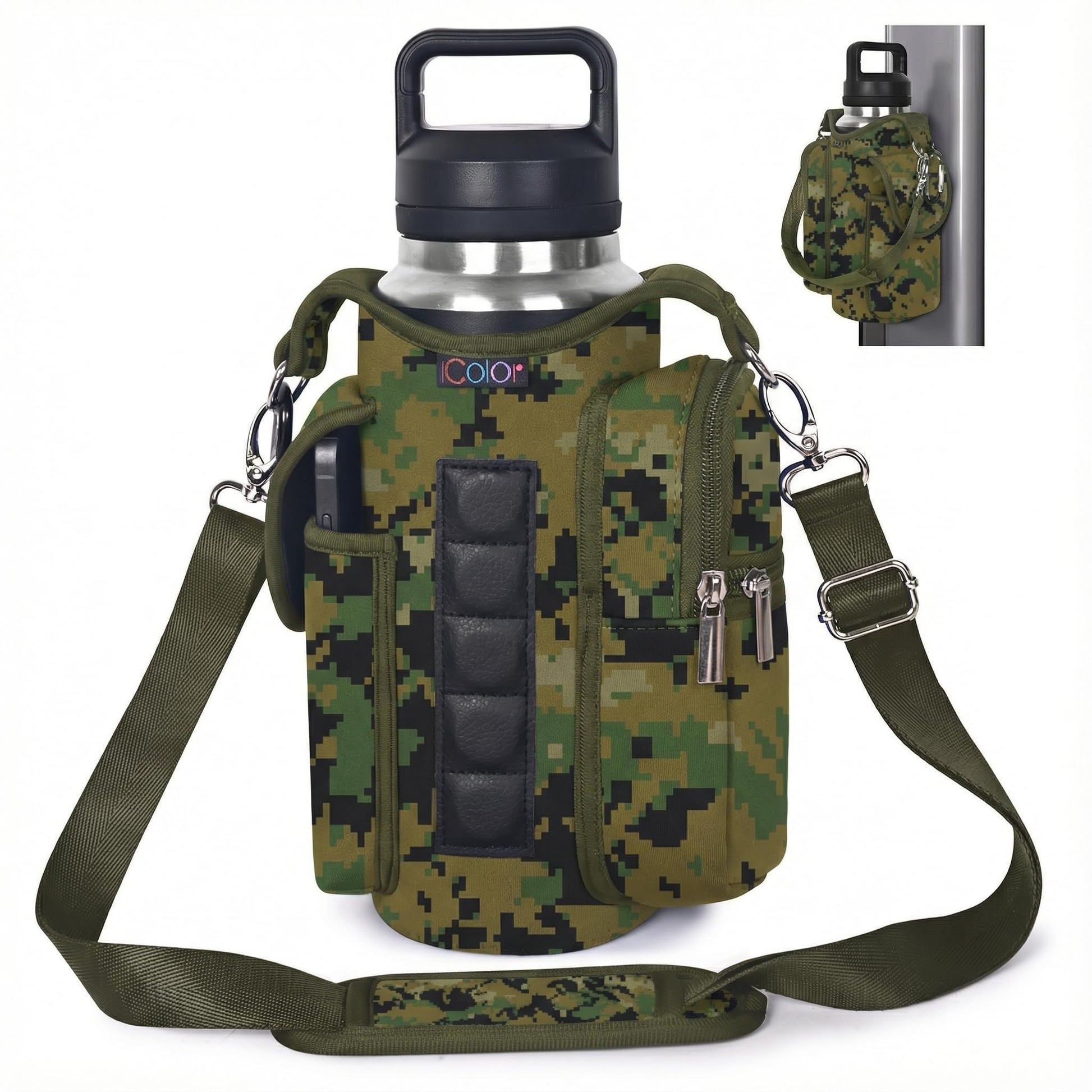 icolor Magnetic Gym Bag Water Bottle Carrier Holder with Phone Pockets & Shoulder Strap,Gym Magnetic Bag 5 Built-in Magnets Gym Accessories Organizer Sling Bottle Bag Pouch Sleeve
