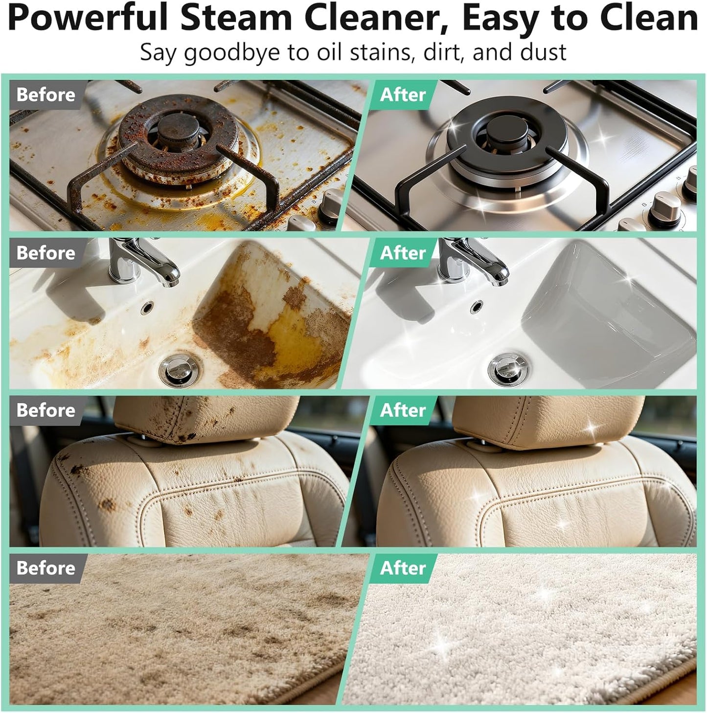 Steam Cleaner, Portable Steamer for Cleaning with 16pcs Accessories, 6-Level Adjustable and 15s Heat-Up, Handheld Steam Cleaner for Home, Tile, Dirt, Grout, Grease, Car Detailing