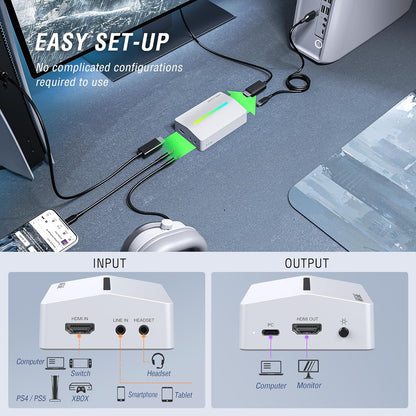 FIFINE AmpliGame Gaming Controller with 4K Capture Card Kit, Streaming Keyboard with 15 Shortcuts, Macro Keys, 1080P Capture Card with HDMI Port, RGB, Compatible with Switch/XBOX/PS5/PC (D6+V3 White)